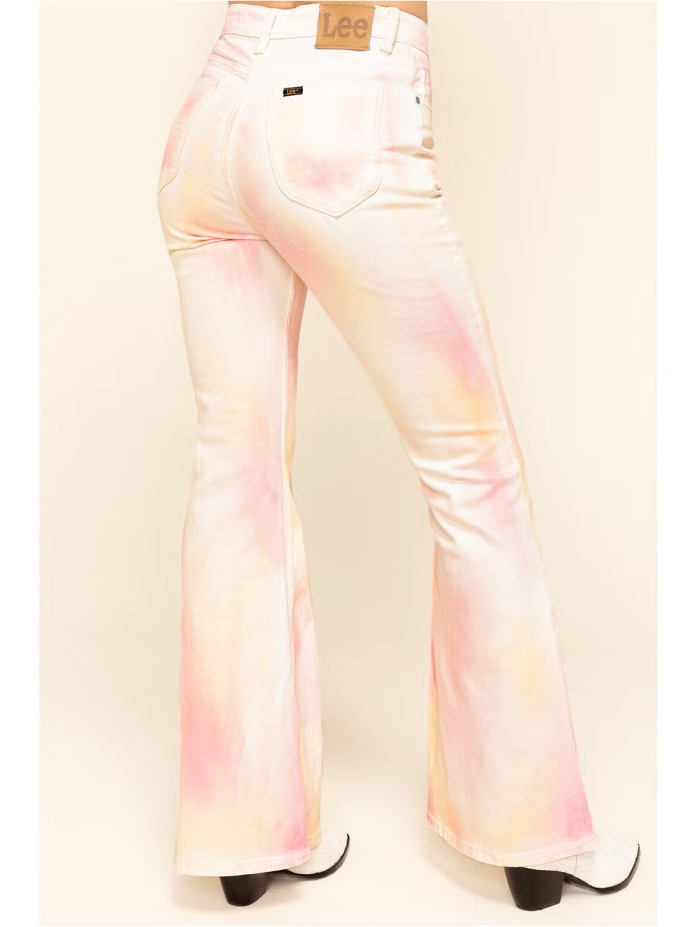 Lee Pastel Pink & Cream Tie-Dye Flare Jeans